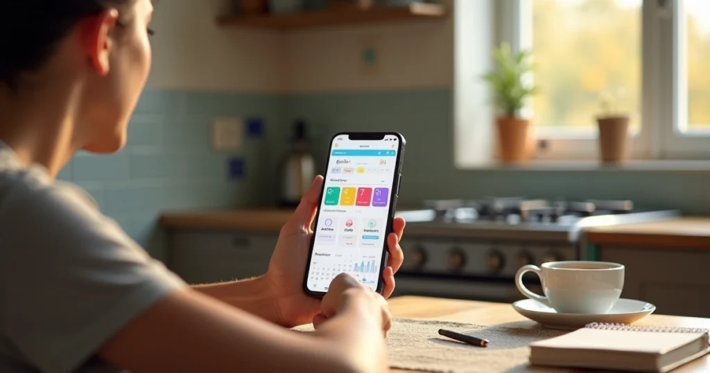 Pessoa brasileira consultando app de finanças pessoais com open finance no celular